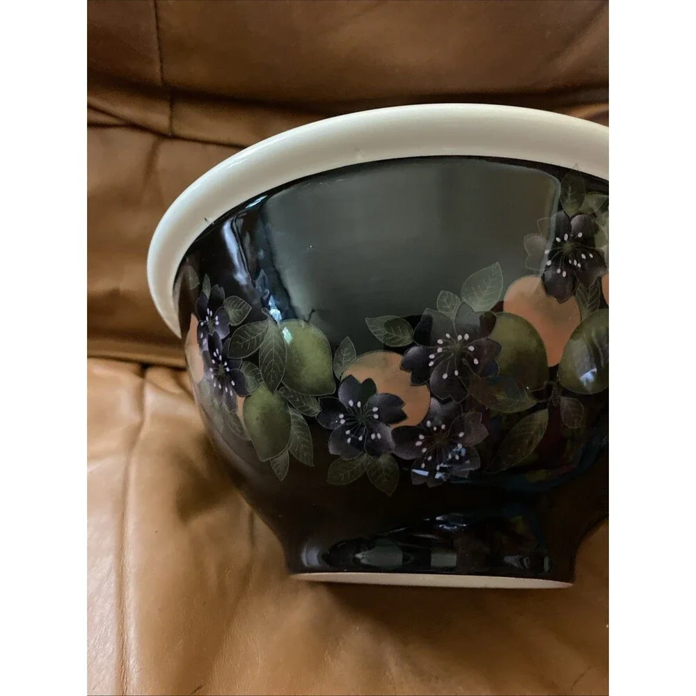 Vintage Italian CARM HandPainted Large 10.75” Serving bowl Black w/peach Green
